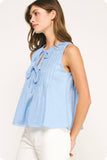 Pintuck Linen Sleeveless Top (colors: Butter or Chambray)