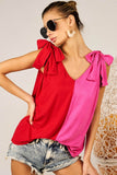 BiBi Shoulder Ribbon Tied Contrast Tank (Website Exclusive)