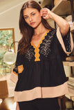 Color Block Airflow Oversized Peasant Blouse (Fuchsia, Black, or Olive)