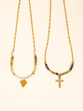 Merel 18K Gold Non-Tarnish Blue Stone Cross Necklace
