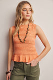 Pointelle Knit Peplum Top (Coral, Ivory, or Navy)