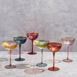 Colored Coupe Art Deco Glasses | Set of 6 | 7.3 oz Classic