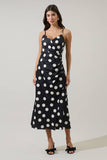Derba Polka Dot Pleated Satin Midi Dress