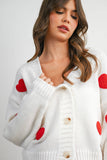 Heart Pattern Cropped V-Neck Cardigan