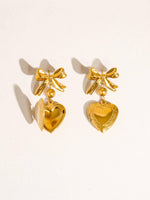 Keryn 18K Non-Tarnish Heart and Bow Locket Earring