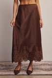 Alora Lace Hem Satin Skirt (Mocha or Slate Blue)