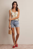Tropical Print Lined Peplum Top