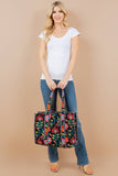 Black Floral Quilted Tote Bag