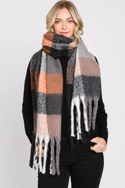 Plaid Oblong Fringe Scarf