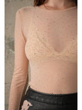 Sheer Rhinestone Mesh Layering Top