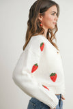 Strawberry Embroidered Cropped Cardigan