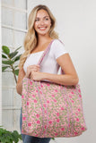 Pink Floral Quilted Cotton Tote Bag