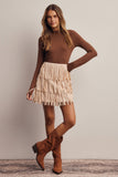 Fringe Stretch Faux Suede Mini Skirt