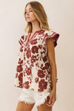 Nancy Floral Blouse (Burgundy or Teal)