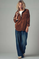 Plaid Lined Corduroy Flannel Shacket (Brown or Olive)