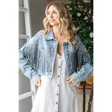 Nashville Rhinestone Fringe Denim Moto Jacket