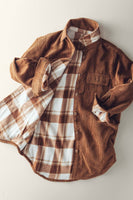 Plaid Lined Corduroy Flannel Shacket (Brown or Olive)