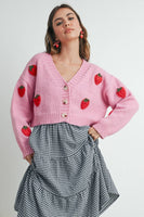Strawberry Embroidered Cropped Cardigan