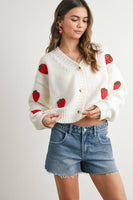 Strawberry Embroidered Cropped Cardigan