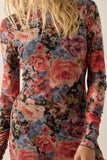 Floral-Print Mesh Long-Sleeve Mock-Neck Maxi Dress