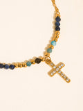 Merel 18K Gold Non-Tarnish Blue Stone Cross Necklace