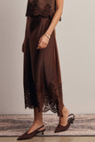 Alora Lace Hem Satin Skirt (Mocha or Slate Blue)