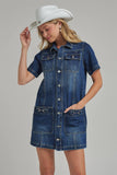 Maribeth Denim Dress with Horsebit Trim