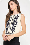 Embroidered Sleeveless Knitted Vest Top (Ivory or Red)