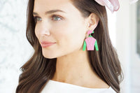 Justify Jockey Silk Resin Drop Earrings in Pink & Green