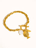 Bone 18K Gold Non-Tarnish Fishbone Shell Chain Bracelet