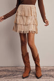 Fringe Stretch Faux Suede Mini Skirt