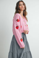 Strawberry Embroidered Cropped Cardigan
