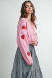 Strawberry Embroidered Cropped Cardigan