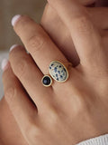 Embrun 18K Gold Non-Tarnish Dalmatian Jasper Onyx Ring