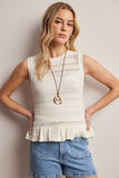Pointelle Knit Peplum Top (Coral, Ivory, or Navy)