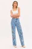 Embroidered High Rise Dad Jean