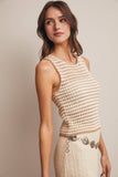Open-Knit Stripe Sleeveless Top