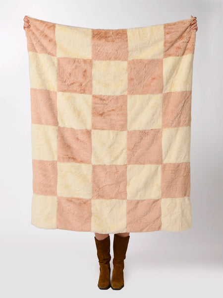 Checked Faux Fur Throw