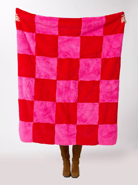 Checked Faux Fur Throw