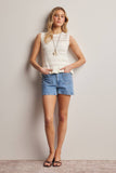 Pointelle Knit Peplum Top (Coral, Ivory, or Navy)