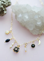 Jill Celestial Black and Gold Charm Necklace