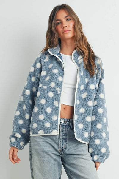 Polka Dot Buttondowm Fleece Sherpa Jacket