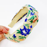 Apricot Cobalt Blue French Floral Embroidered Headband