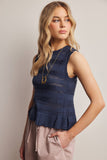 Pointelle Knit Peplum Top (Coral, Ivory, or Navy)