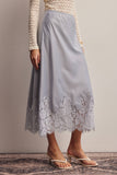 Alora Lace Hem Satin Skirt (Mocha or Slate Blue)