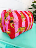 Quilted Makeup Bags | Cosmetics Bag | Pink Red Tiger Print