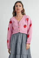 Strawberry Embroidered Cropped Cardigan