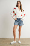 Strawberry Embroidered Cropped Cardigan