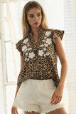 Leopard Printed Ruffle Sleeve Top