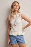 Pointelle Knit Peplum Top (Coral, Ivory, or Navy)